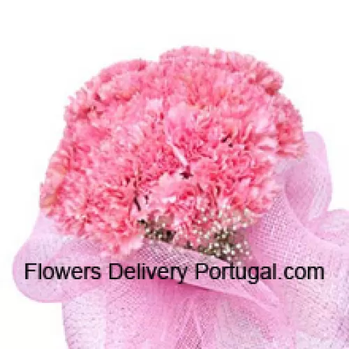 A Beautiful Bunch Of 25 Pink Carnations With Seasonal Fillers