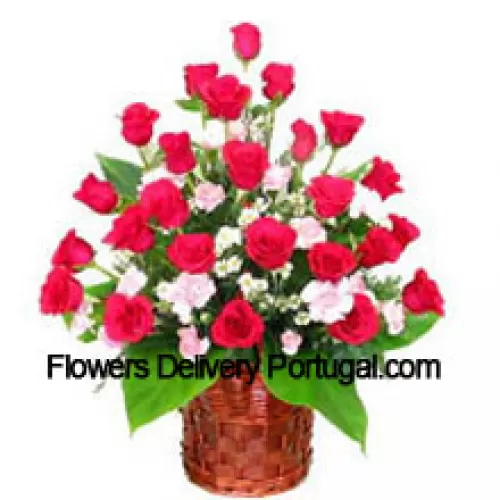 Basket Of 25 Red Roses With Fillers
