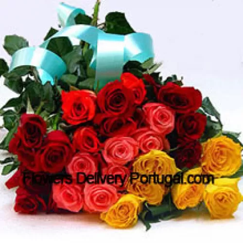 Bunch Of 11 Red, 5 Yellow And 5 Pink Roses