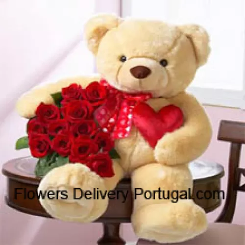 Bunch Of 11 Red Roses With A 24 Inches Tall Teddy Bear (Please Note That We Reserve The Right To Substitute The Teddy Bear With A Teddy Bear Of Equal Value And Size In Case Of Non-Availability Of The Same. Limited Stock. While Substituting The Product We Will Ensure That The Same Exclusivity Is Maintained)